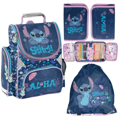 Produktbild von Schulranzen für Kinder mit Federmäppchen Lilo und Stitch Motiv - 1-3 Klasse 3-TEILIGES SCHULSET