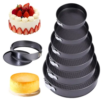 Produktbild von Springform Set, 6-teilig, runde Backformen Kohlenstoffstahl, Ø18/20/22/24/26/28cm, antihaftbeschichtet, auslaufsicher, mit abnehmbarem Boden, geeignet für Kuchen, Brot, Pizza, Quiche und Torten