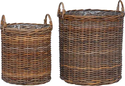 Image de vidaXL Panier à fleurs avec rangement 2 pièces Marron Lacak Rotin