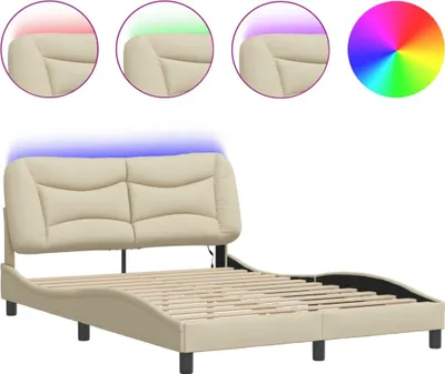 Image de vidaXL Cadre de lit avec LED sans matelas "Hvar" Crème 120x200 cm Tissu