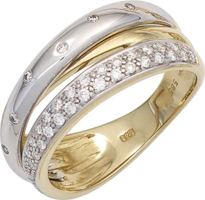 Produktbild von Ring Damenring mit 41 Diamanten Brillanten 585 Gold Gelbgold & Weißgold bicolor Innenumfang 58mm  Ø18.5mm