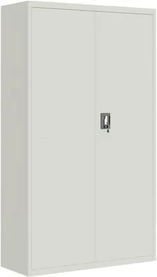 Image de Armoire de bureau, armoire de classement, armoire de stockage, armoire multifonctionnelle, armoire métallique, 5 étagères, revêtement par poudre, tôle d'acier, gris, 105 x 40 x 180 cm