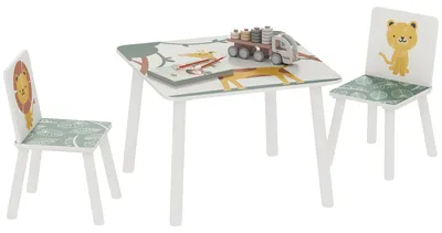 Imagen del producto de Mesa y Sillas Infantiles de 3 Piezas Mesa Infantil con 2 Sillas de Madera de Pino para niños de +3 Años 60x60x44 cm Verde