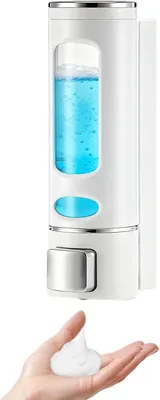 Imagen del producto de Dispensador de jabón para pared, 400 ml, sin necesidad de taladrar, ideal para champú y gel de ducha, montaje en pared