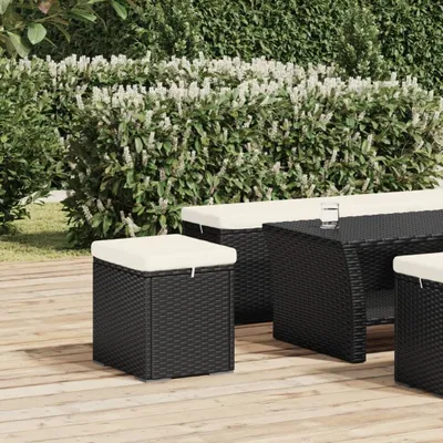 Produktbild von Best Möbel Hocker mit Kissen Schwarz 40x30x40 cm Poly Rattan CHY6737947