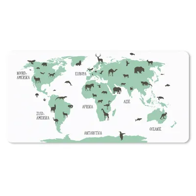 Produktbild von MuchoWow® Schreibtischunterlage Weltkarte Kinder - Tiere - Grün 80x40 cm - XXL Mauspad - Gaming Mauspad