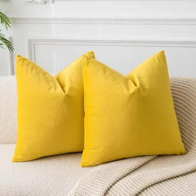 Zdjęcie produktu dla Zestaw 2 poszewek na poduszki z aksamitu, 55x55 cm, kolor żółty, z ukrytym zamkiem błyskawicznym
