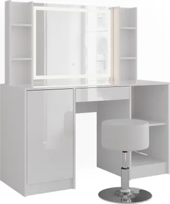 Obrázek produktu pro Toaletní stolek Vicco Sherry Bílá/bílý vysoký lesk 128.2 cm s LED zrcadlem a stoličkou, Model 57626