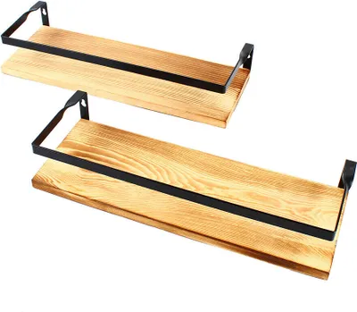 Obrázek produktu pro 2 Tier Wall Shelf Industrial Wooden Shelf Kitchen Bathroom Shelf Wall Board Suspended Shelf Light Brown