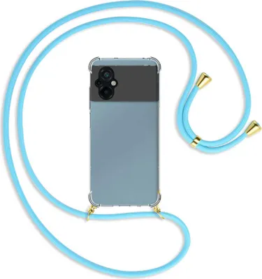 Produktbild von Handykette Backcover-Schutzhülle mit Band (Metall goldfarben) für Xiaomi Poco M5 (6.58'') - himmelblau