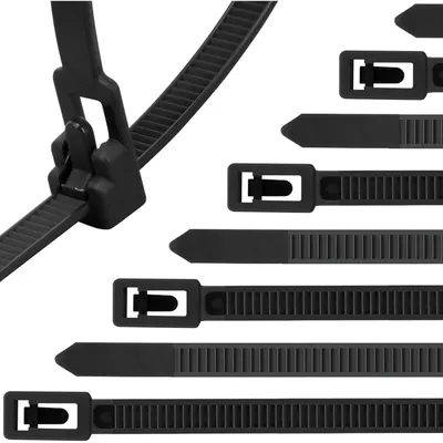 Immagine prodotto di Fascette stringicavo riutilizzabili, lunghezza 30 cm, 100 pezzi, colore nero, larghezza 4,8 mm, resistenti ai raggi UV, in nylon, lunghezza 300 mm