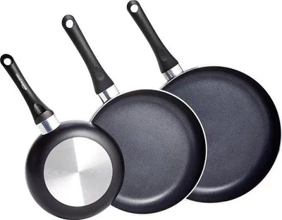 Zdjęcie produktu dla Zestaw naczyń kuchennych, 3-częściowy, z powłoką nieprzywierającą – czarny, 20 cm, 25 cm, 30 cm