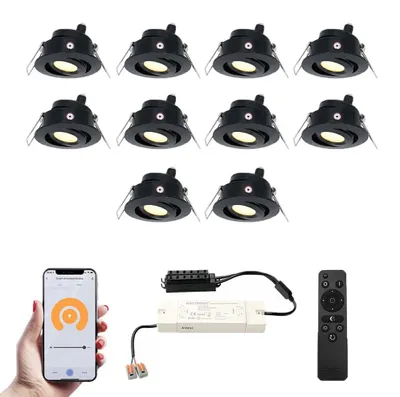 Produktbild von hoftronic LED Mini Einbaustrahler 12V 3W 200lm 2700K IP44 Schwarz Set 10 Stück