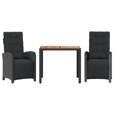 Produktbild von vidaXL 3-tlg. Bistro-Set mit Kissen Schwarz Poly Rattan