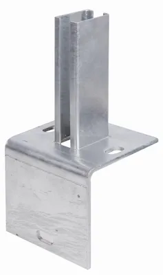 Produktbild von Alberts Pfostenträger für Zaunpfosten für Doppelstabmatten, zum Aufschrauben auf L-Randstein, Platte 120 x 120 mm, für Pfosten 60 x 40 mm, feuerverzinkt