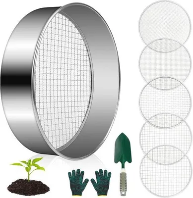 Produktbild von Famanu Garten-Sieb mit 5 wechselbaren Siebeinsätzen - Rostfreier Kompostsieb 30 cm