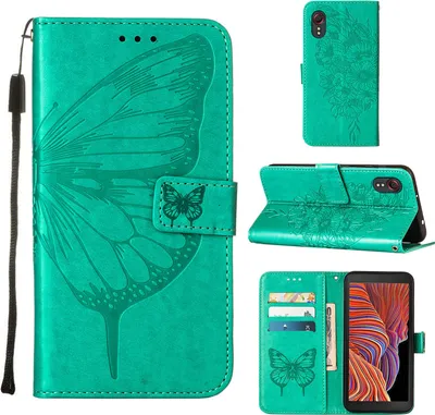 Image de Galaxy X Cover 5 Case, Butterfly Relief Flip Leather Case with Card Slots and Stand for Samsung Galaxy X Cover 5 Green