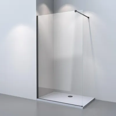 Produktbild von Walk In Dusche Duschabtrennung Duschwand Nano  ESG-Glas Glasstärke 8mm， Schwarz Aluminium