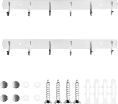Immagine prodotto di Ganci a parete, set da 2, 6 ganci in acciaio inossidabile, 32 cm, per cucina e bagno