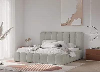 Produktbild von 4ALLHOME Polsterbett Timber mit Bettkasten und Lattenrost – Designerbett – Komfortbett mit Stauraum – Mettalrahmen mit Gasdruckfedern – Gepolstertes Bett 140x200cm, Woolly 11 Hellgrau
