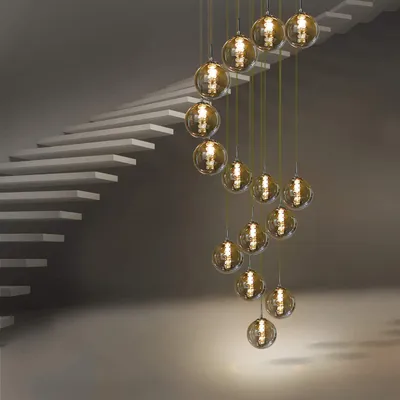 Image de Suspension ZMH pour table à manger, 15 lumières, abat-jour en verre, hauteur réglable, lustre, lampe suspendue pour salon, chambre, cuisine, couloir, couleur gris