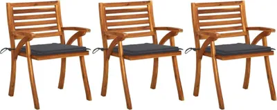 Produktbild von Garten-Essstühle mit Kissen 3 Stk. Massivholz Akazie