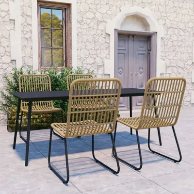 Produktbild von Möbel 5-tlg. Garten-Essgruppe Poly Rattan und Glas - Balkonmöbel 3060233