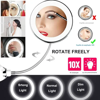 Zdjęcie produktu dla Lustro z ośmiokrotnym powiększeniem i oświetleniem LED do makijażu w łazience,