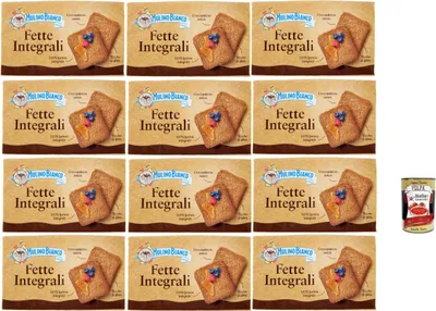 Produktbild von Mulino Bianco Fette biscottate Le Integrali 12x 630g Vollkorn Zwieback Kekse, Frühstückskekse, Zwieback kekse gebackenem Brot + Italian Gourmet polpa 400g