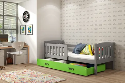 Produktbild von Kinderbett mit Stauraum mit Matratze 80x190 BRIGID – Graphit / Grün