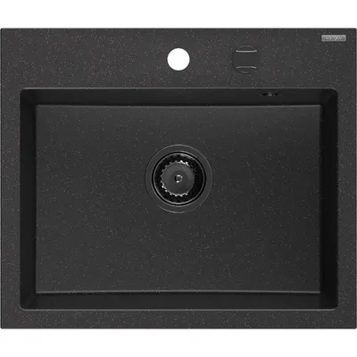 Zdjęcie produktu dla Mexen Oscar zlewozmywak granitowy 1-komorowy 580 x 490 mm, czarny/srebrny metalik, syfon czarny - 6519581000-73-B