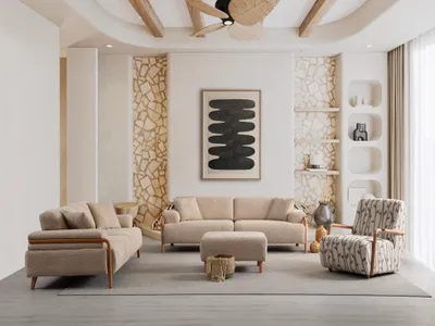 Produktbild von Sitzgruppe/Sofa Set - Wohnzimmergarnitur "Chamomile" 3+3+1+1-ohne Hocker Braun