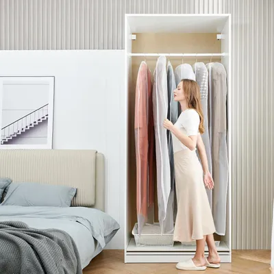 Produktbild von Transparente Kleiderhüllen 8 Stück - 60 cm x 160 cm lang - Kleidersack mit Reißverschluss für Anzüge, Kleider, Abendkleider, Jacken - Weiß