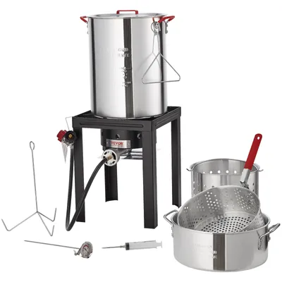 Zdjęcie produktu dla Frytownica do indyka VEVOR, 30-litrowy zestaw do gotowania indyka i 10-litrowy zestaw do gotowania ryb na parze, zewnętrzny aluminiowy garnek do smażenia, kocioł gazowy na propan z palnikiem 54 000 BTU, w tym kosze, perforowany stojak na drób