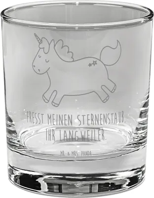 Produktbild von Mr. & Mrs. Panda Longdrinkglas Einhorn Happy - Transparent - Geschenk, Glas für Gin, Cocktailglas, Tumbler, Spaß, Trinkglas, Lächeln, Freude, Einhörner, glücklich