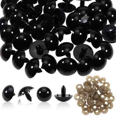 50 Kunststoff-Sicherheitsaugen, schwarz, 24 mm, für Puppen