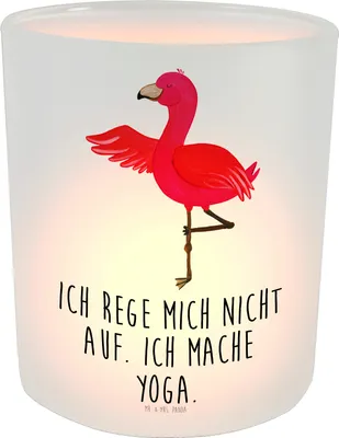 Produktbild von Mr. & Mrs. Panda Outdoor Windlicht Flamingo Yoga - Transparent - Geschenk, Glas, Kerzenhalter, Klein, Rosa, Aufgeregt, aus, Yogi, Teelichthalter, Achtsamkeit, Baum