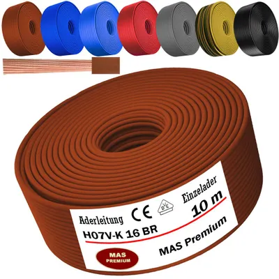 Image de Câble d'alimentation de 10 mètres, type H07 V-K, couleur marron, avec un seul fil de 16 mm², flexible
