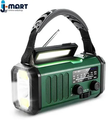 Obrázek produktu pro Solární rádio s baterkou, přenosné, baterie 10 000 mAh, powerbanka, černé