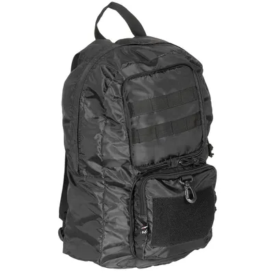 Produktbild von Faltbarer Rucksack schwarz 30L, als kleine Tasche verstaubar, mit Molle-System