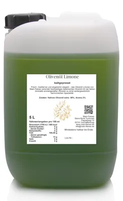 Olivenöl Zitrone 5L extra vergine als fruchtige Spezialität für mediterrane Küche