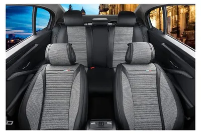 Immagine prodotto di Rivestimento universale, coprisedili in Pelle finta e tessuto, grigio con nero