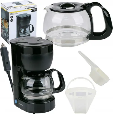 Immagine prodotto di Macchina da caffè per auto da 4-6 tazze, caraffa in vetro da 650 ml, filtro orientabile, filtro permanente con manico, sistema antigoccia, piastra riscaldante, protezione contro il surriscaldamento, regolatore di temperatura, misurino, 12 V, 170 W
