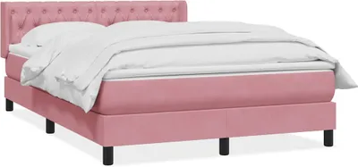 Image de Sommier à lattes de lit avec matelas rose 140x220 cm velours