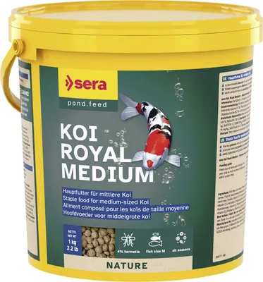 Produktbild von sera Koi Royal Medium, Teichfische, Trockenfischfutter, Granulat, Vitamin A, Vitamin B1, Vitamin B2, Vitamin C, Vitamin D3, Vitamin E, Medium, 32,5%
