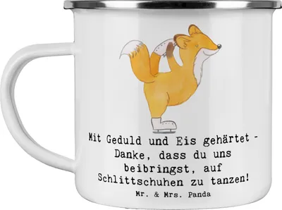 Produktbild von Mr. & Mrs. Panda Teetasse Eiskunstlauf Trainerin - Weiß - Geschenk, Pott, Dankbarkeit, Emaille Becher, Haferl, Mentorin, Tanzen auf Schlittschuhen, Tasse, Sportarten