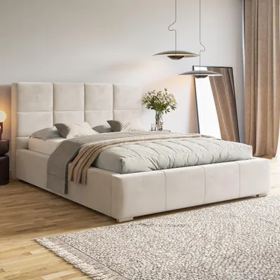 Produktbild von MOTIVENA Luna Polsterbett 120x200 mit Bettkasten, Metall Lattenrost, Bett 120x200 Beige Samt (Amor 04)