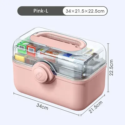 Produktbild von Medikamentenbox Größe L – Tragbare Hausapotheke mit Fächern, Pink, robust & groß