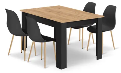 Image de Ensemble Repas - Leobert - Wat - Chêne Artisan/Noir/Pieds Naturels - 120 X 80 Cm - 5 Pièces