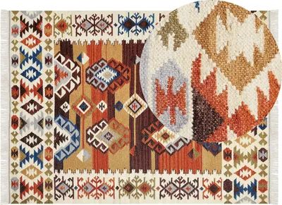 Produktbild von BELIANI Kelim-Teppich Mehrfarbig Wolle und Baumwolle 160 x 230 cm mit Fransen Geometrischem Muster Handgewebt Boho Läufer für Fußbodenheizung Geeignet
